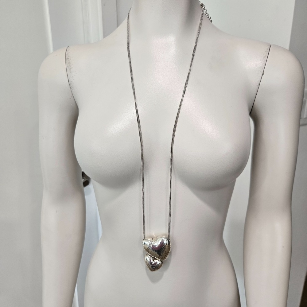 Brighton Atlantis Double Chain Necklace Hollow Puff Hearts‎ Slides 34" Length - Picture 2 of 9